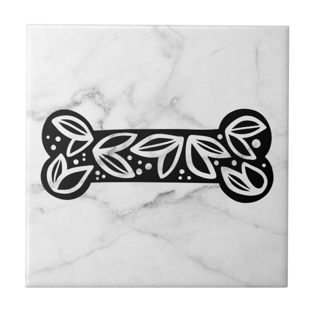 Black & White Marble Animal Dog Bone Marble Ceramic Tile (Front)