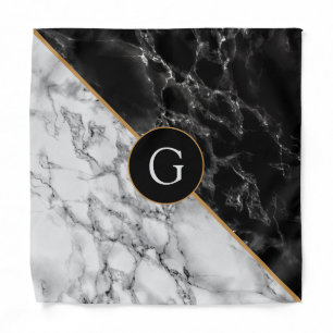 Black White Marble Bandana Personalized Letter