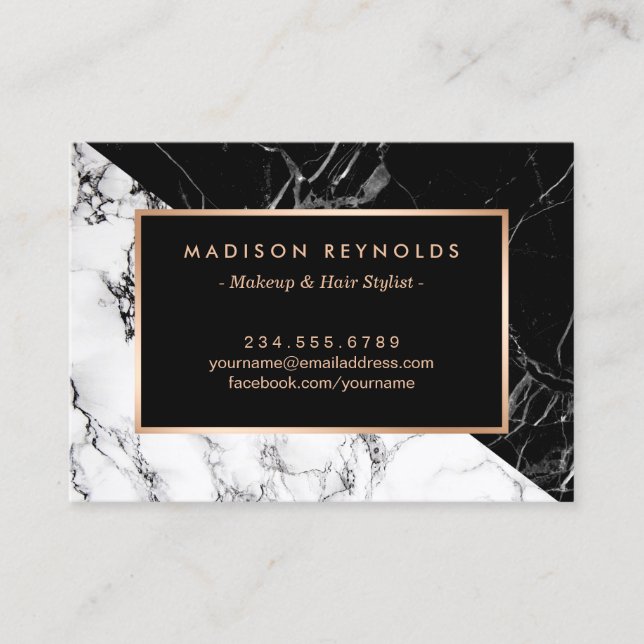 Black White Marble Beauty Salon Aftercare Card (Front)
