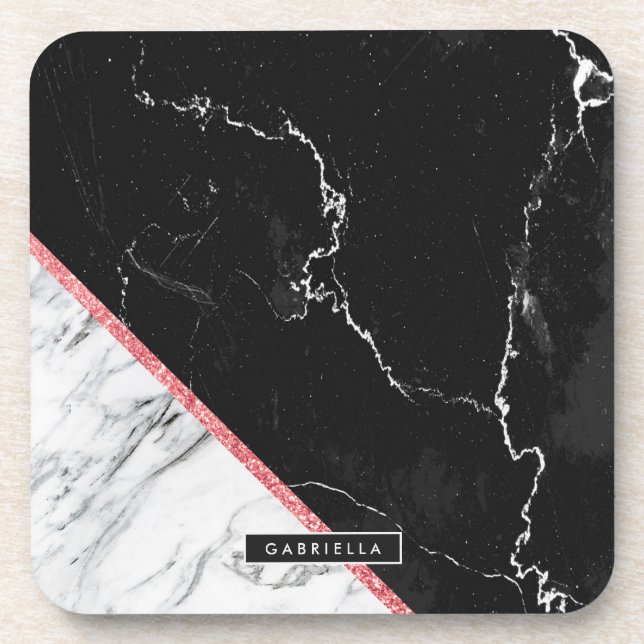 Black & White Marble Beverage Coaster (Front)