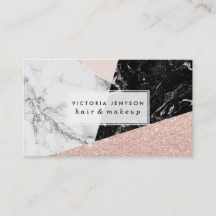 Black white marble blush pink rose gold glitter business card
