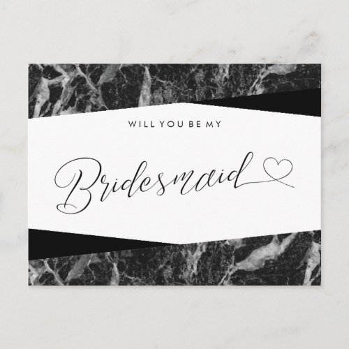 Black White Marble Bridesmaid Proposal Invitation Postcard