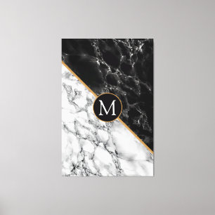 Black White Marble Canvas Print Custom Letter