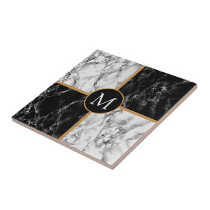 Black White Marble Ceramic Tile Personalized