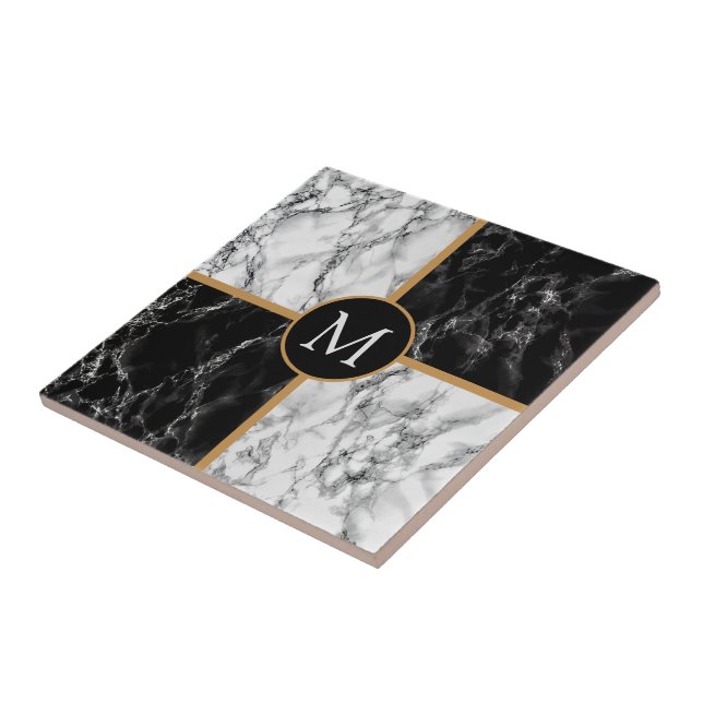 Black White Marble Ceramic Tile Personalized (Side)