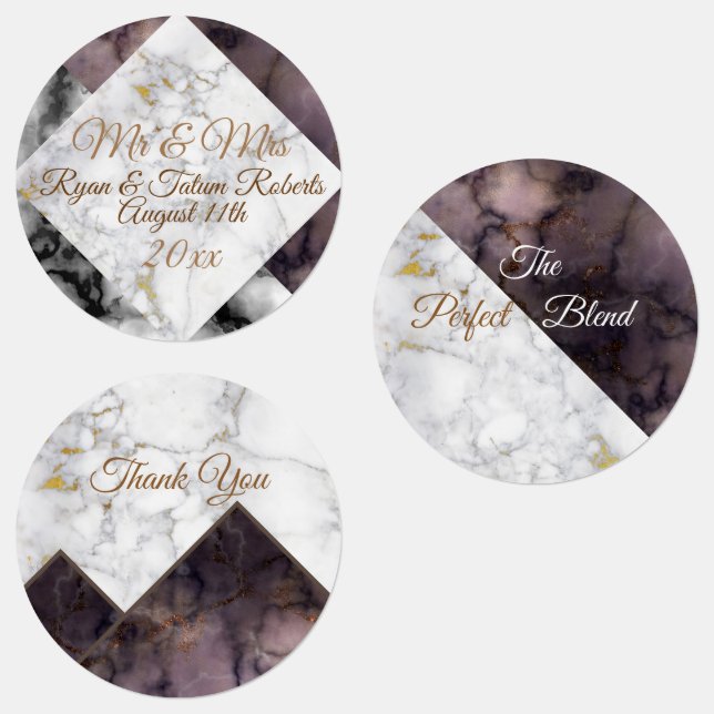 Black & White Marble Colorblock Custom Occasion Labels (Group)