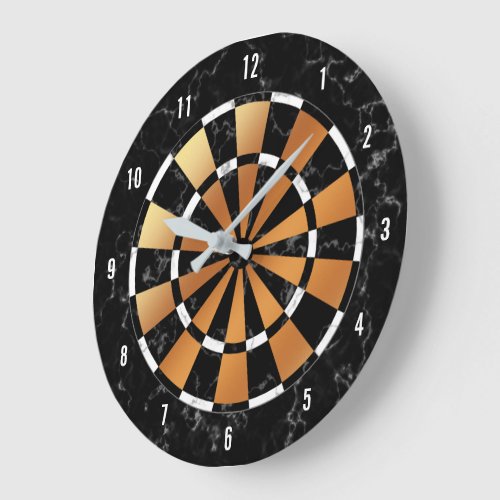 Black White Marble Copper Foil Dartboard Style Large Clock