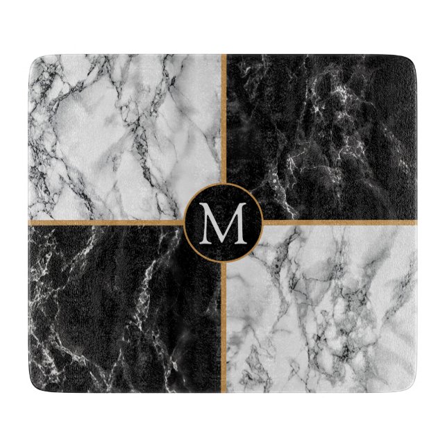 Black White Marble Custom Letter Cutting Board (Front)