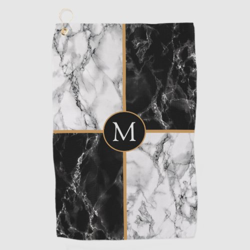 Black White Marble Custom Letter Golf Towel