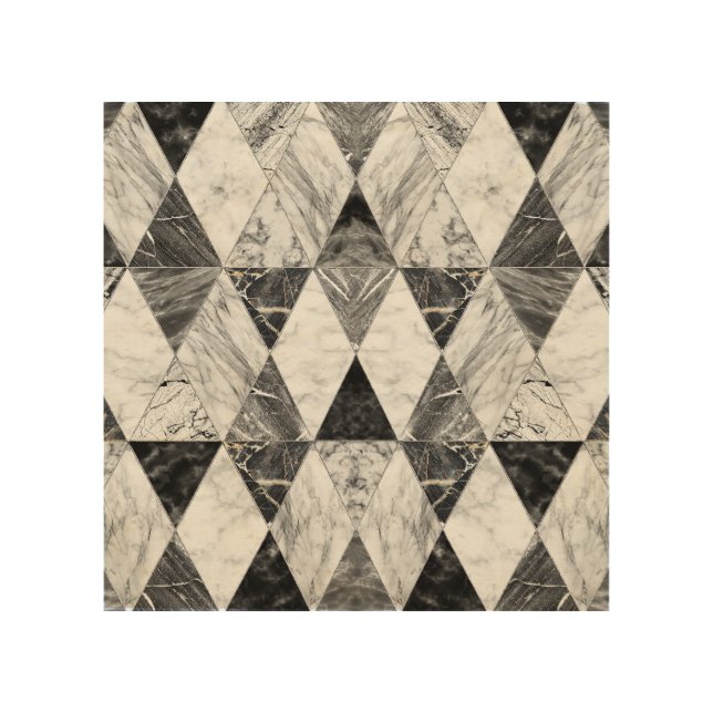 Black & White Marble Diamonds. Wood Wall Art (Front)