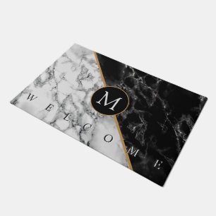 Black White Marble Doormat with Custom Letter