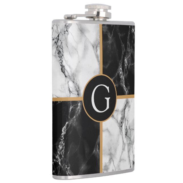 Black White Marble Flask Personalized Your Letter (Right)