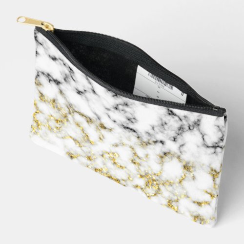 Black white marble gold faux sparkle bling accessory pouch