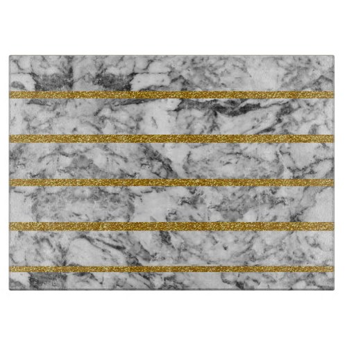 Black white marble gold glitter effect stripes cutting board