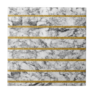 Black white marble gold glitter effect stripes tile