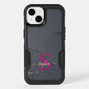 black & white marble gold glitter monogram OtterBox iPhone 14 case