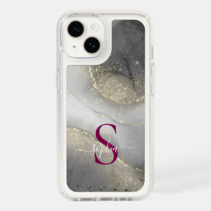 black & white marble gold glitter monogram speck iPhone 14 case
