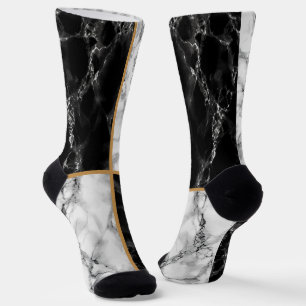 Black White Marble Gold Line Socks Modern