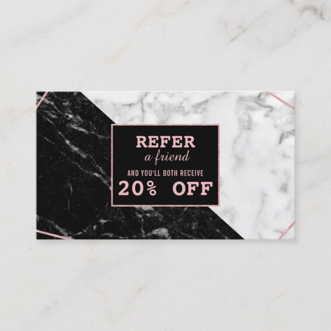 Black White Marble Gold Makeup Artist Referral Card (Front)