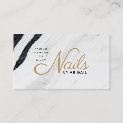 Black  White Marble Gold Nails By Name Business Card