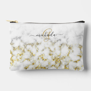 Black white marble gold sparkle bling Monogram Accessory Pouch
