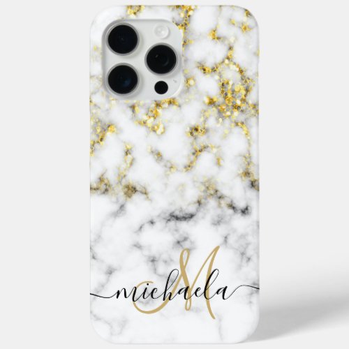 Black white marble gold sparkle bling Monogram iPhone 15 Pro Max Case