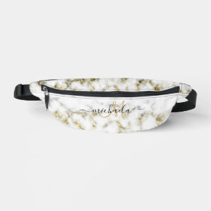 Black white marble gold sparkle bling Monogram Fanny Pack