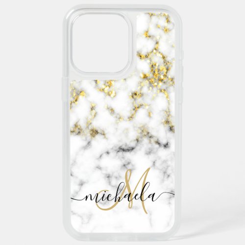 Black white marble gold sparkle bling Monogram iPhone 15 Pro Max Case