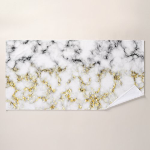 Black white marble gold sparkle flakes texture bath towel