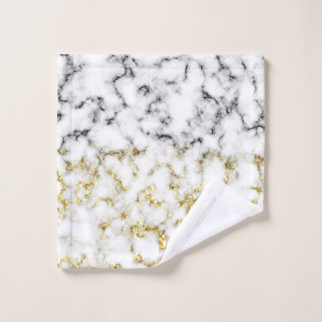 Black white marble gold sparkle flakes texture wash cloth (Wash Cloth)