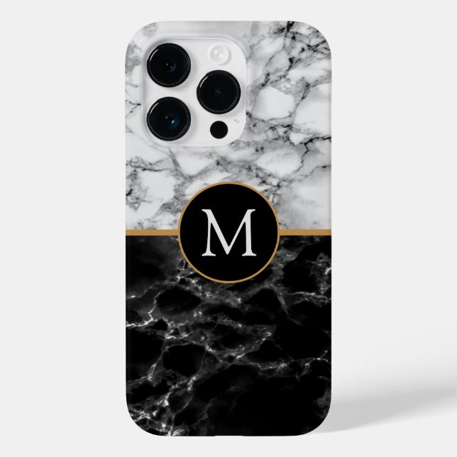 Black White Marble iPhone Case Personalized Letter (Back)