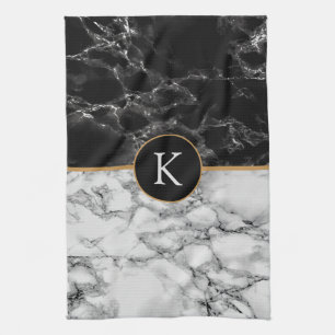 Black White Marble Kitchen Towel Custom Letter