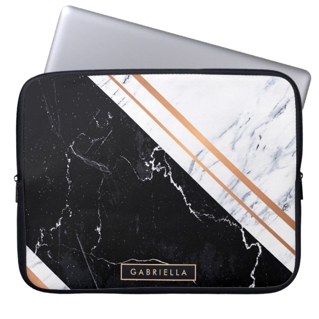 Black & White Marble Laptop Sleeve (Front)