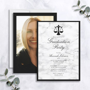 Black White Marble Law School Graduation Party Invitation