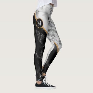Black White Marble Leggings with Custom Letter