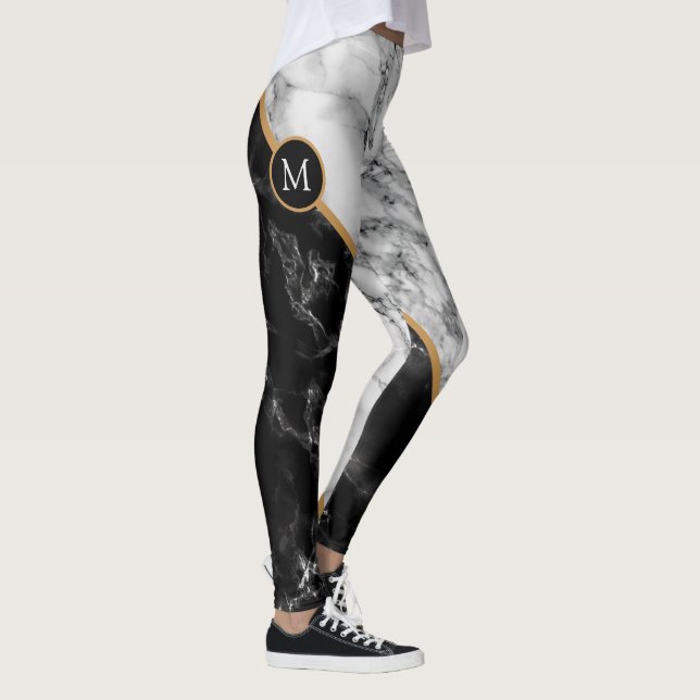 Black White Marble Leggings with Custom Letter (Right)