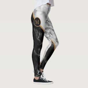 Black White Marble Leggings Your Letter