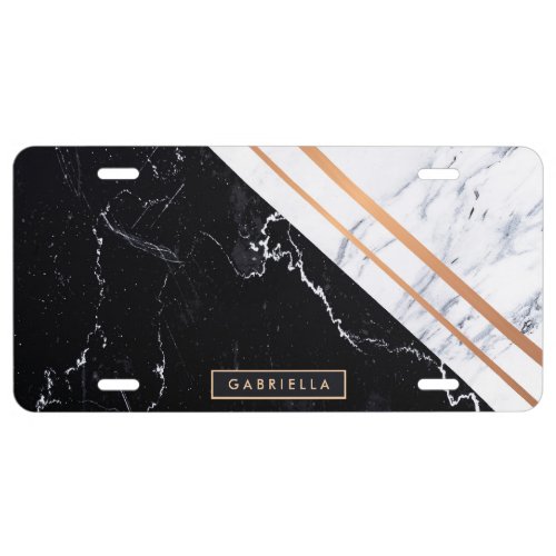 Black  White Marble License Plate