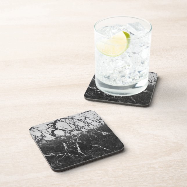 Black White Marble Look Modern Glam Minimal Chic Beverage Coaster (Right Side)