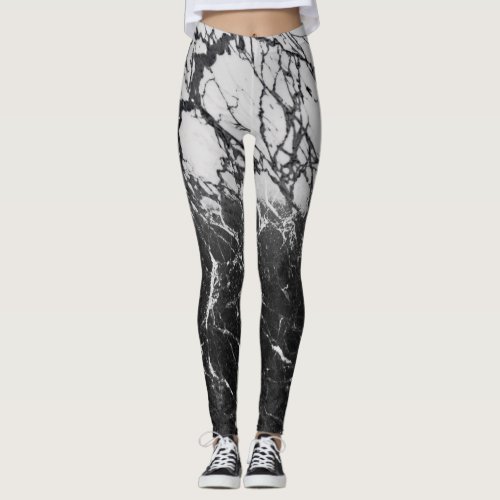 Black  White Marble Modern Glam Trendy Leggings