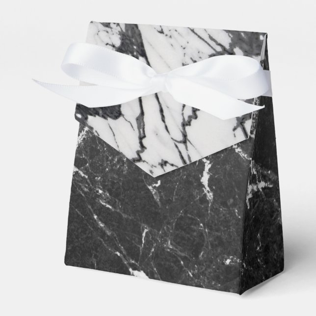 Black & White Marble Modern Glam Trendy Party Favor Boxes (Front Side)