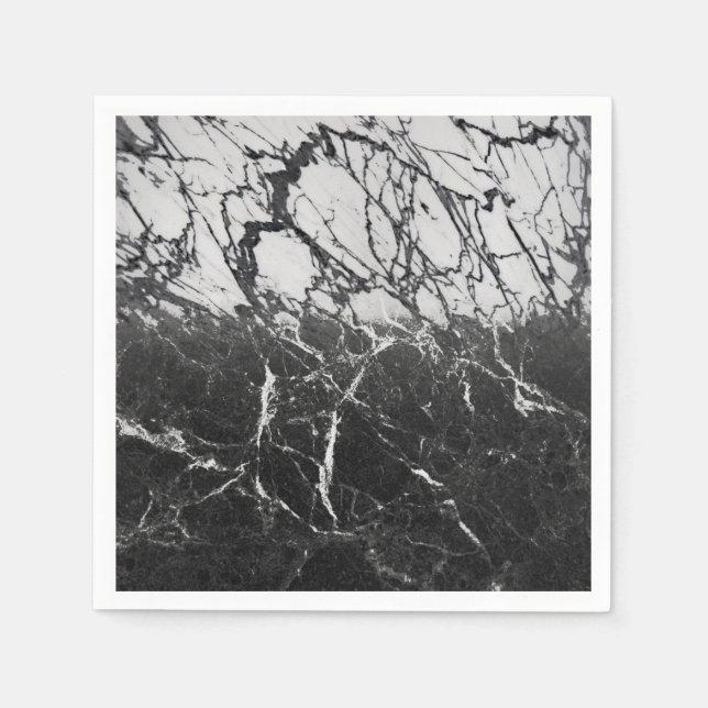 Black & White Marble Modern Glam Trendy Party Napkins (Front)