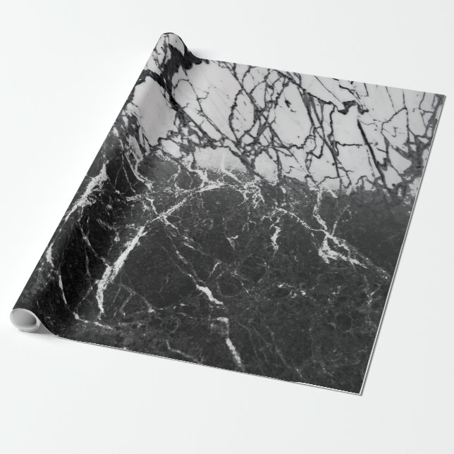 Black & White Marble Modern Glam Trendy Party Wrapping Paper (Unrolled)