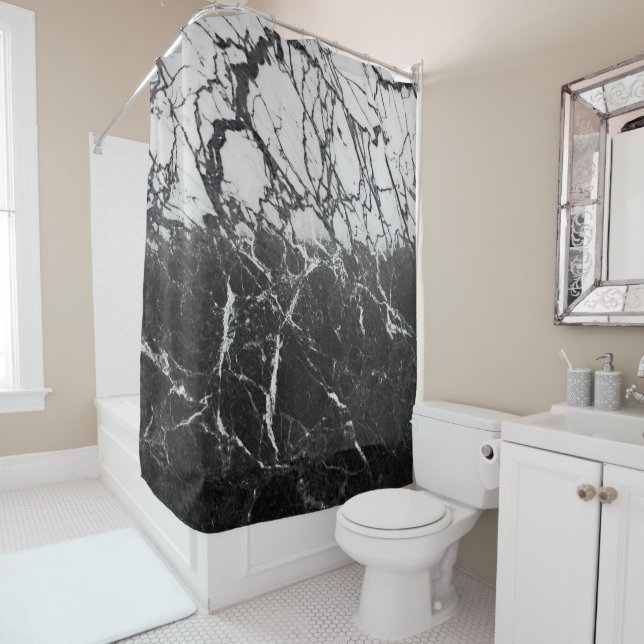 Black & White Marble Modern Glam Trendy Shower Curtain (In Situ)