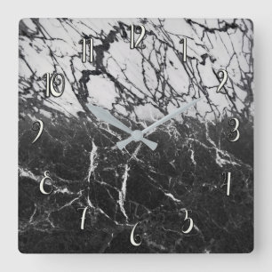 Black & White Marble Modern Glam Trendy Square Wall Clock