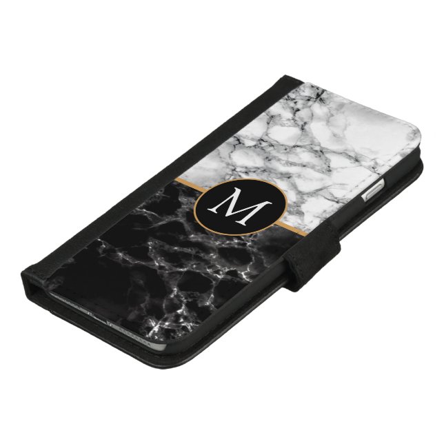 Black White Marble Monogram iPhone Wallet Case (Bottom)