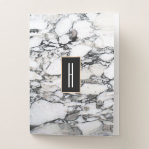 Black White Marble Monogram Pocket Folder