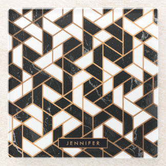 Black & White Marble Mosaic Glass Coaster