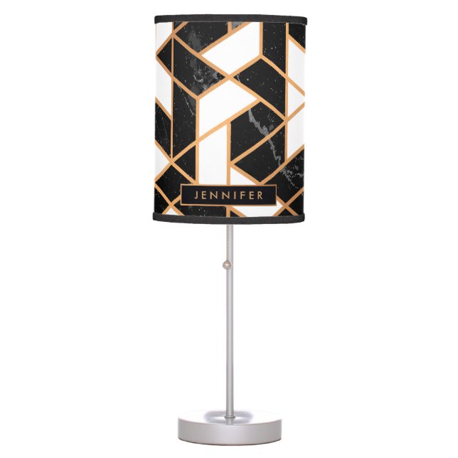 Black & White Marble Mosaic Table Lamp (Front)
