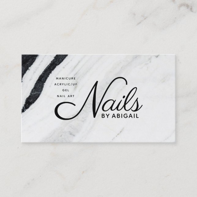 Black & White Marble Nails By "Name" Business Card (Front)
